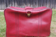 Walizka PRL bordowa czerwona antyk skórzana