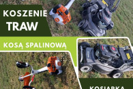Koszenie trawy kosą spalinową i kosiarką